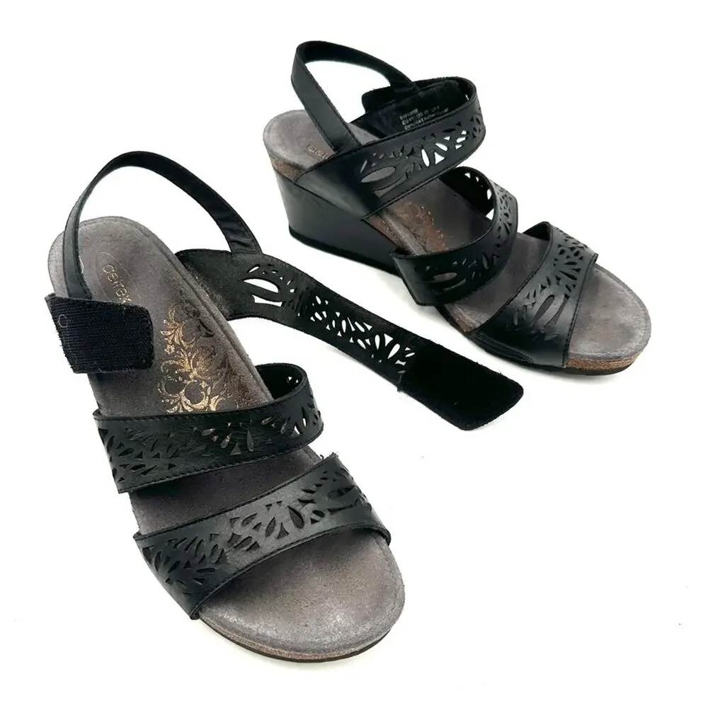 Aetrex Women's Lexi Laser Triple Strap Wedge Sandal - size 10